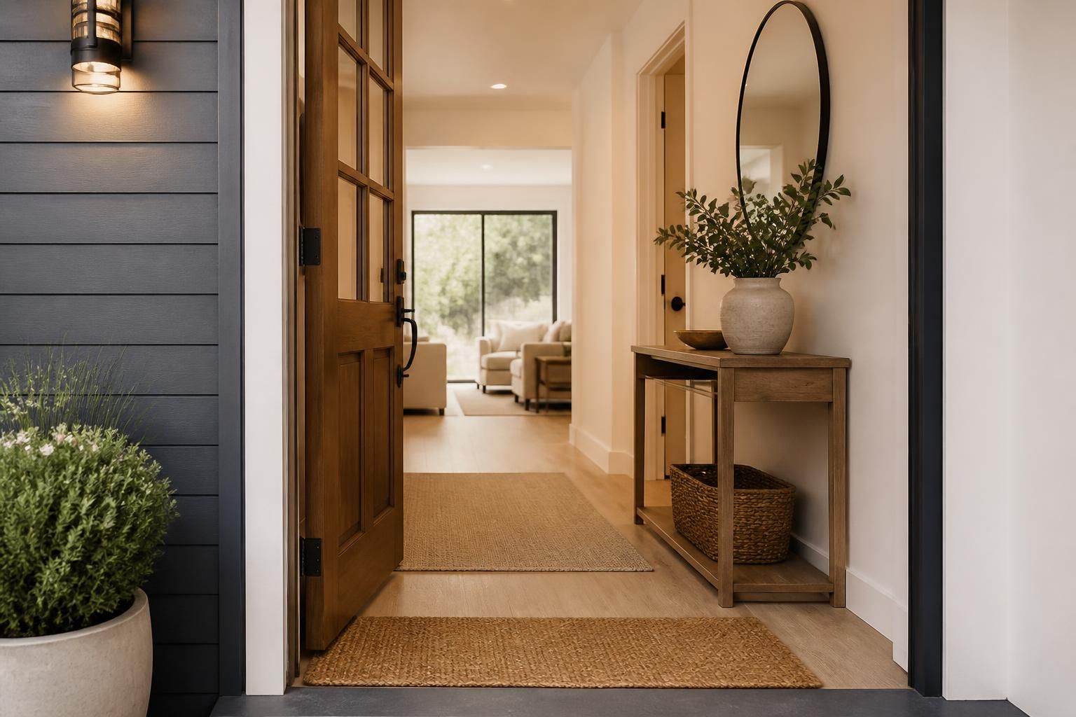 Welcoming modern home entrance with a thoughtfully staged interior.